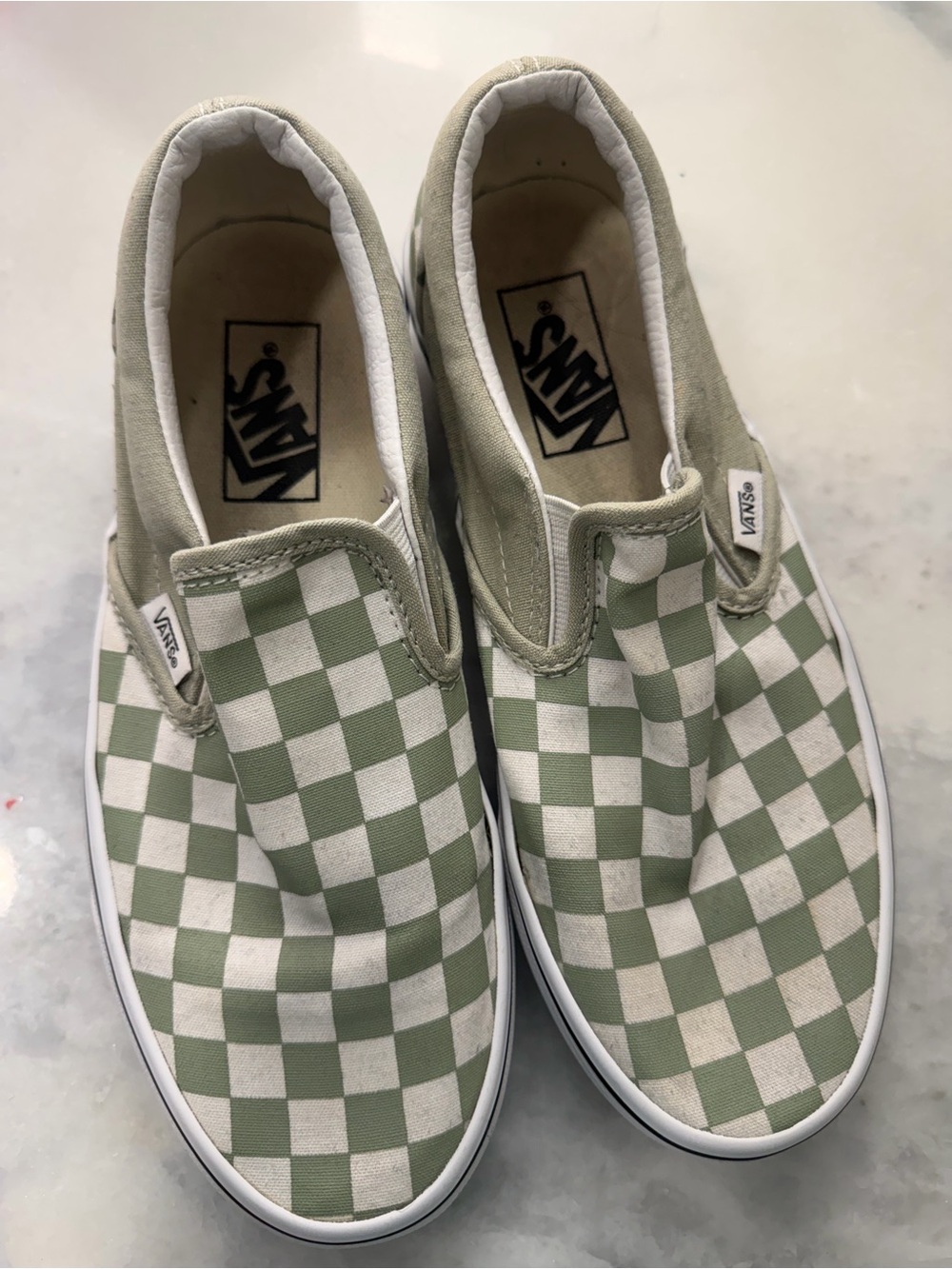 Vans women Classic Slip-On Checkerboard Sneakers - Light Green/White
